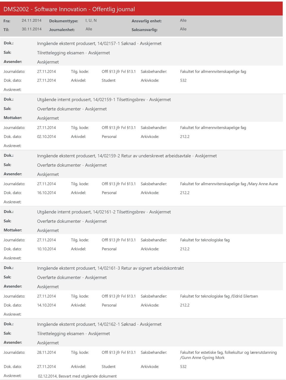 2014 Arkivdel: Personal Inngående eksternt produsert, 14/02159-2 Retur av underskrevet arbeidsavtale - Overførte dokumenter - /Mary Anne Aune Dok. dato: 16.10.