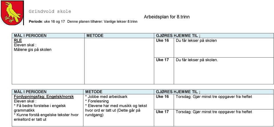 Elevene har med musikk og tekst Torsdag: Gjør minst tre oppgaver fra heftet grammatikk hvor ord er