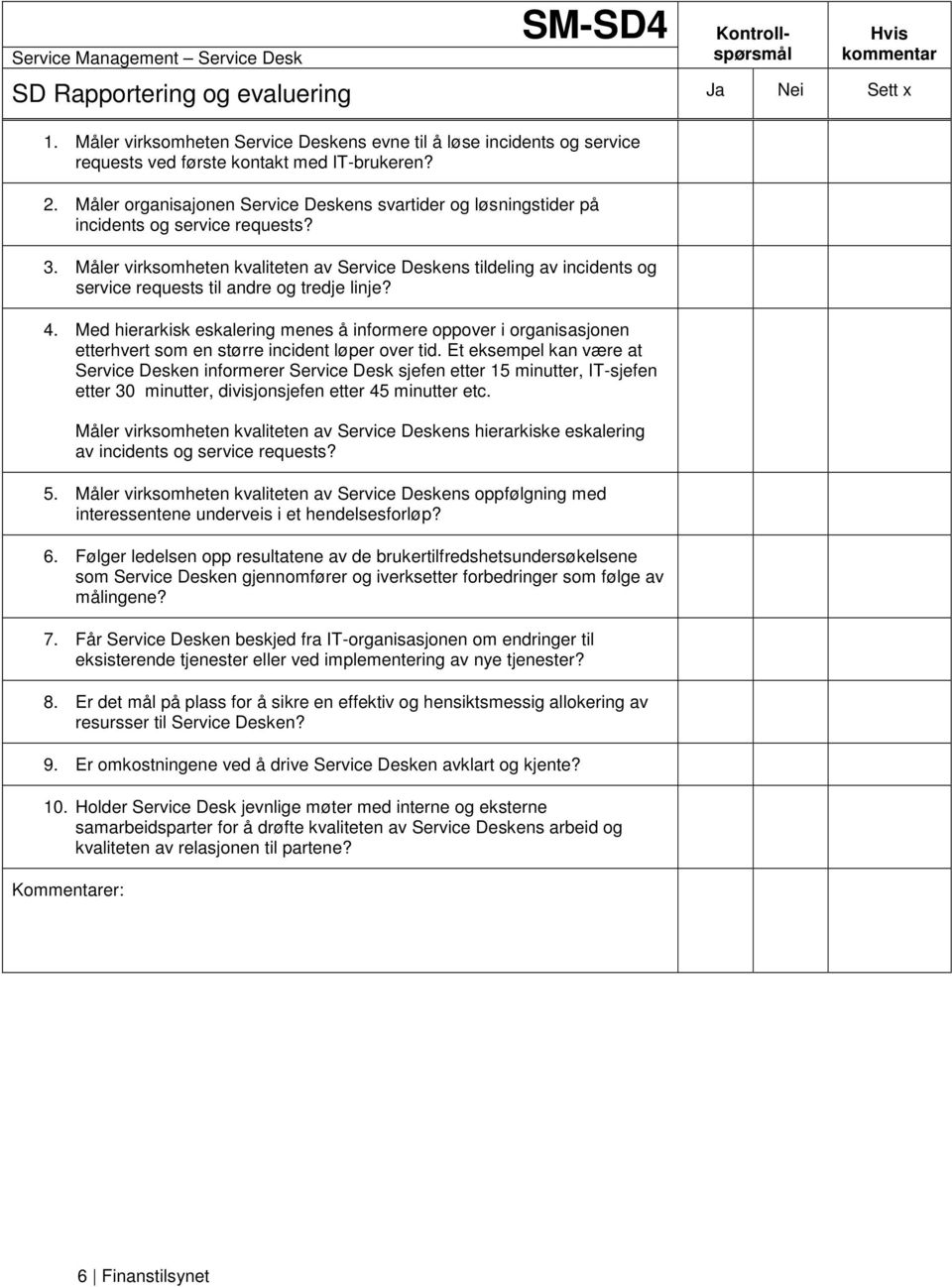 Måler organisajonen Service Deskens svartider og løsningstider på incidents og service requests? 3.