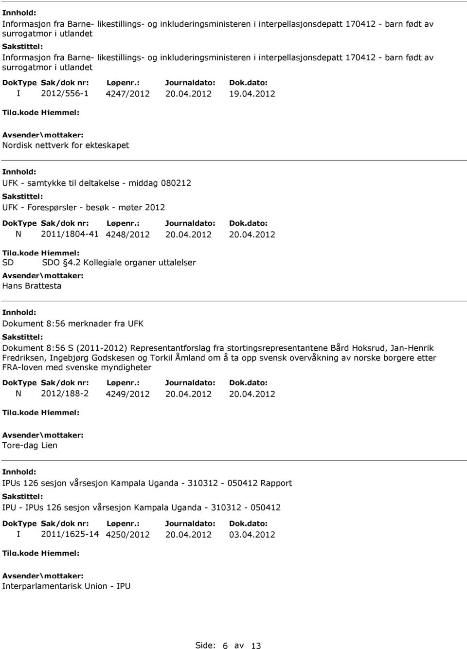 2012 N 2011/1804-41 4248/2012 Tilg.kode SD Hjemmel: SDO 4.