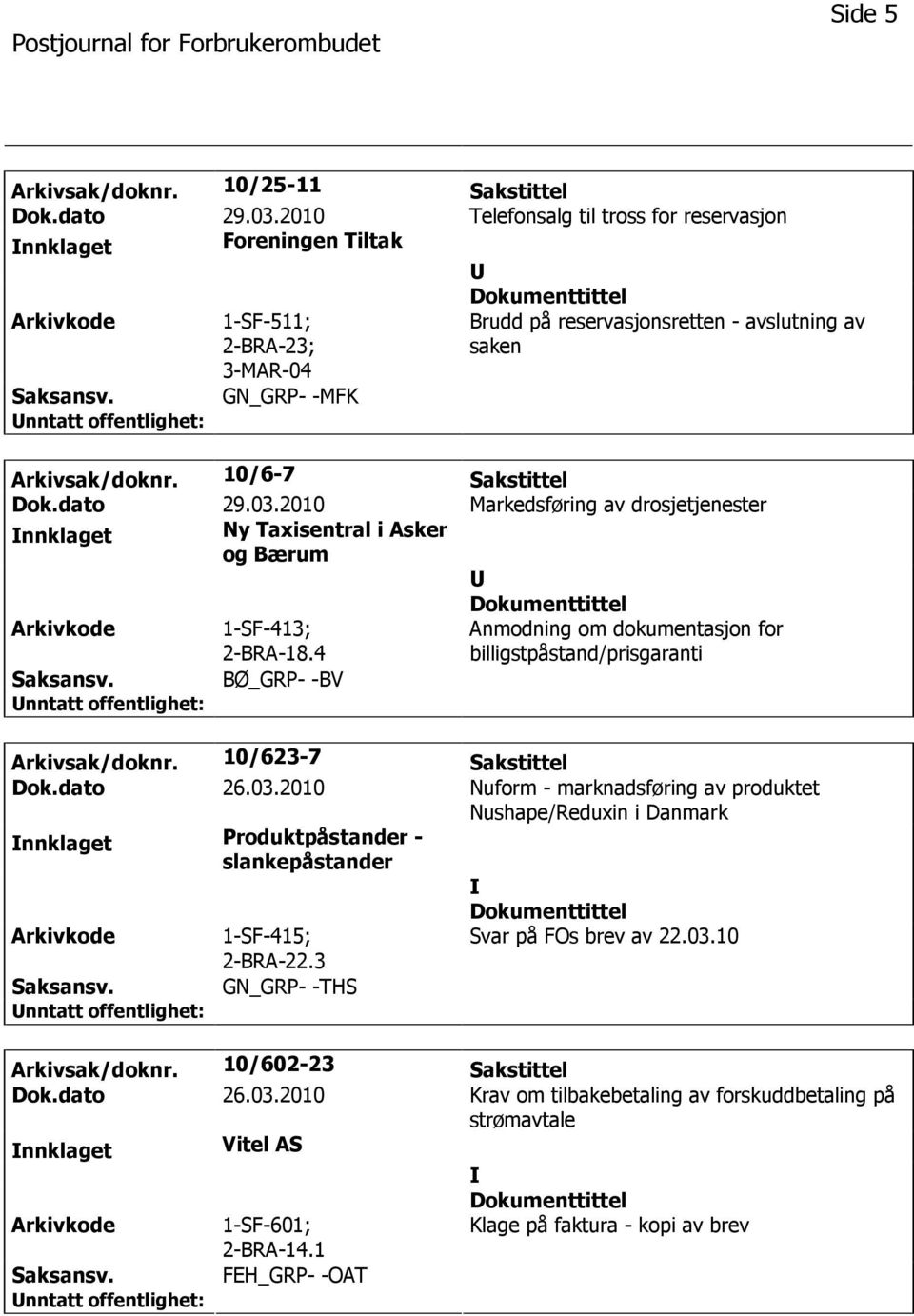 dato 29.03.2010 Markedsføring av drosjetjenester nnklaget Ny Taxisentral i Asker og Bærum 1-SF-413; 2-BRA-18.4 Anmodning om dokumentasjon for billigstpåstand/prisgaranti BØ_GRP- -BV Arkivsak/doknr.