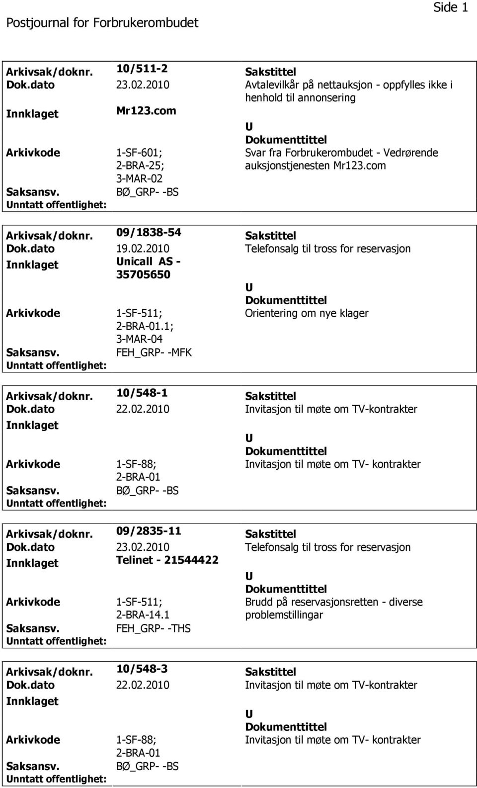 1; 3-MAR-04 Orientering om nye klager FEH_GRP- -MFK Arkivsak/doknr. 10/548-1 Sakstittel Dok.dato 22.02.