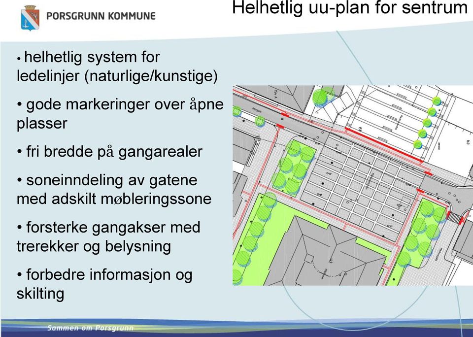 på gangarealer soneinndeling av gatene med adskilt møbleringssone