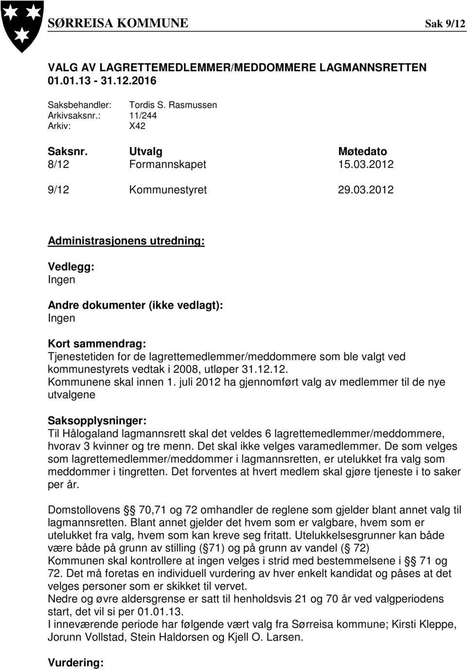 2012 9/12 Kommunestyret 29.03.