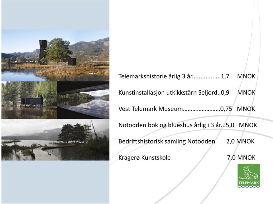 .0,9 MNOK MNOK Vest Telemark Museum 0,75 MNOK Notodden bok