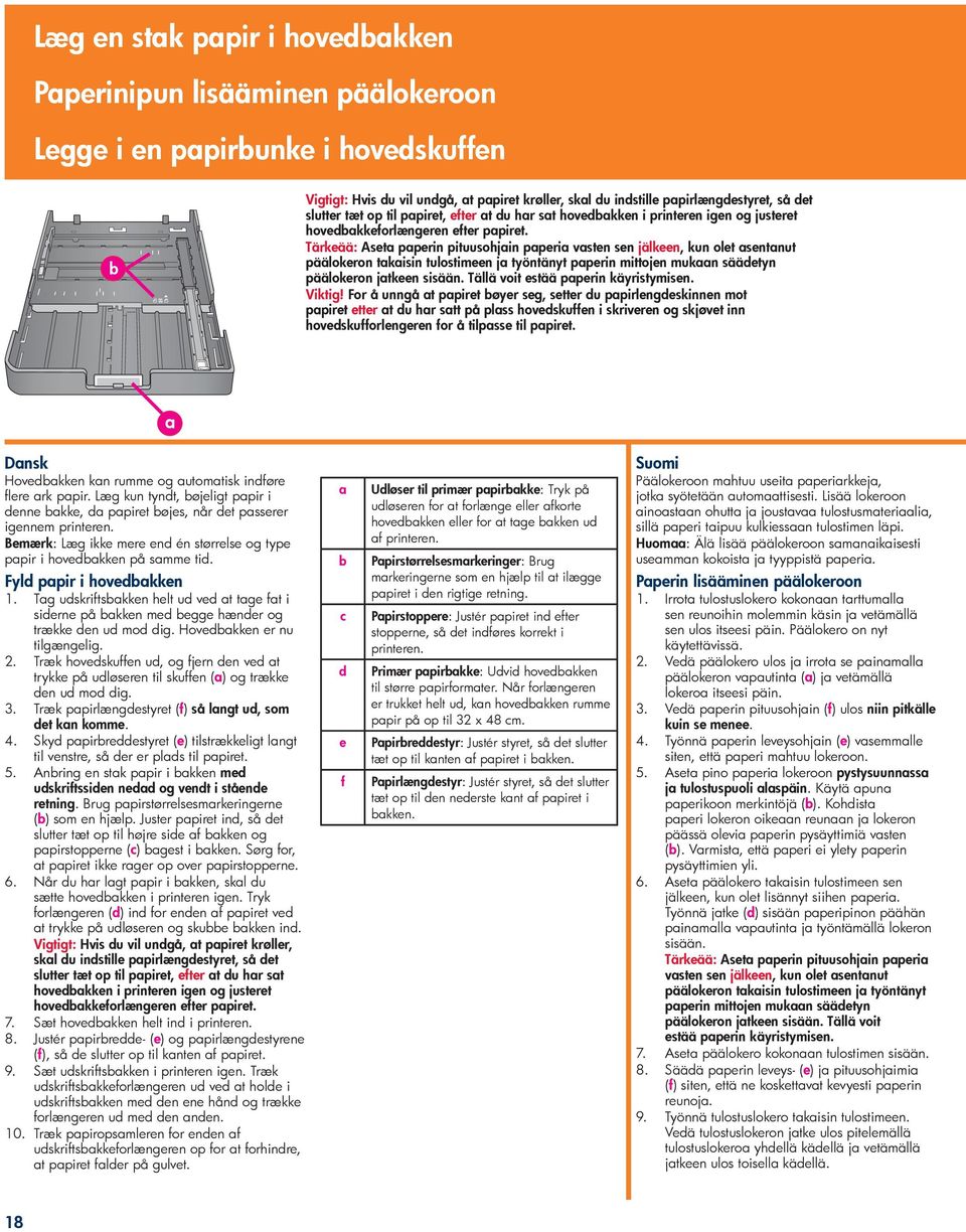 Tärkää: Ast pprin pituusohjin ppri vstn sn jälkn, kun olt sntnut päälokron tkisin tulostimn j työntänyt pprin mittojn mukn säätyn päälokron jtkn sisään. Tällä voit stää pprin käyristymisn. Viktig!