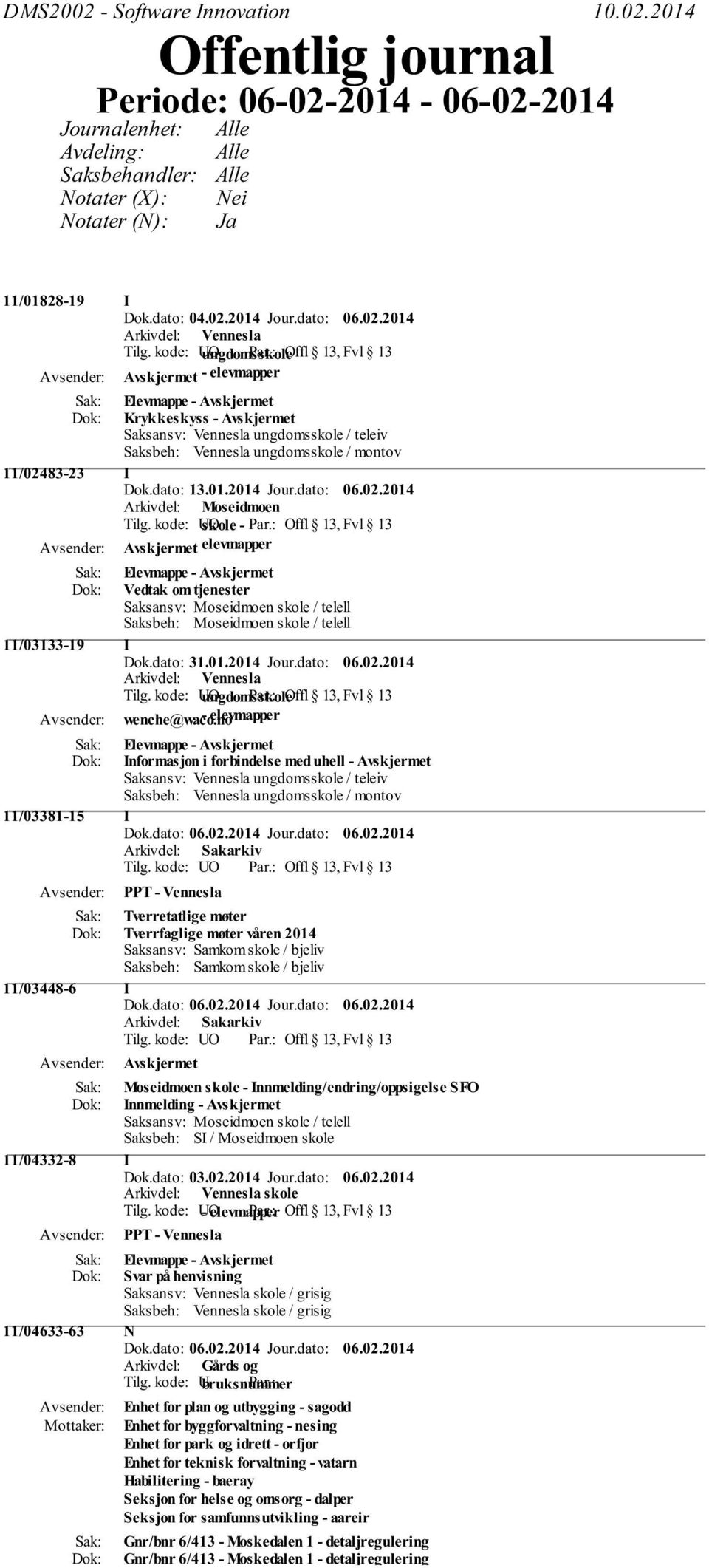 11/02483-23 I Dok.dato: 13.01.2014 Jour.dato: 06.02.2014 Arkivdel: Moseidmoen Tilg.