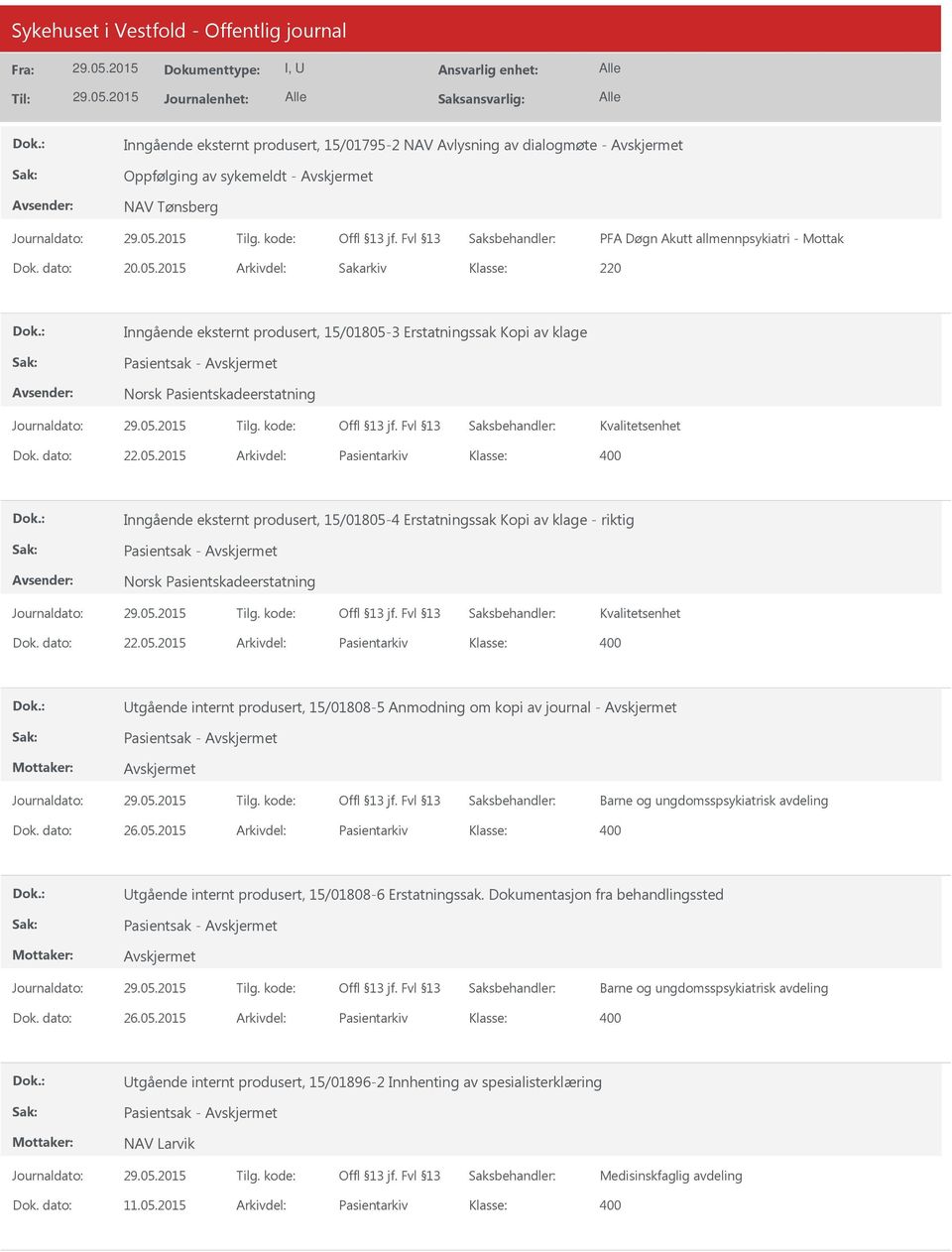 3 Erstatningssak Kopi av klage Norsk Pasientskadeerstatning Kvalitetsenhet Dok. dato: 22.05.