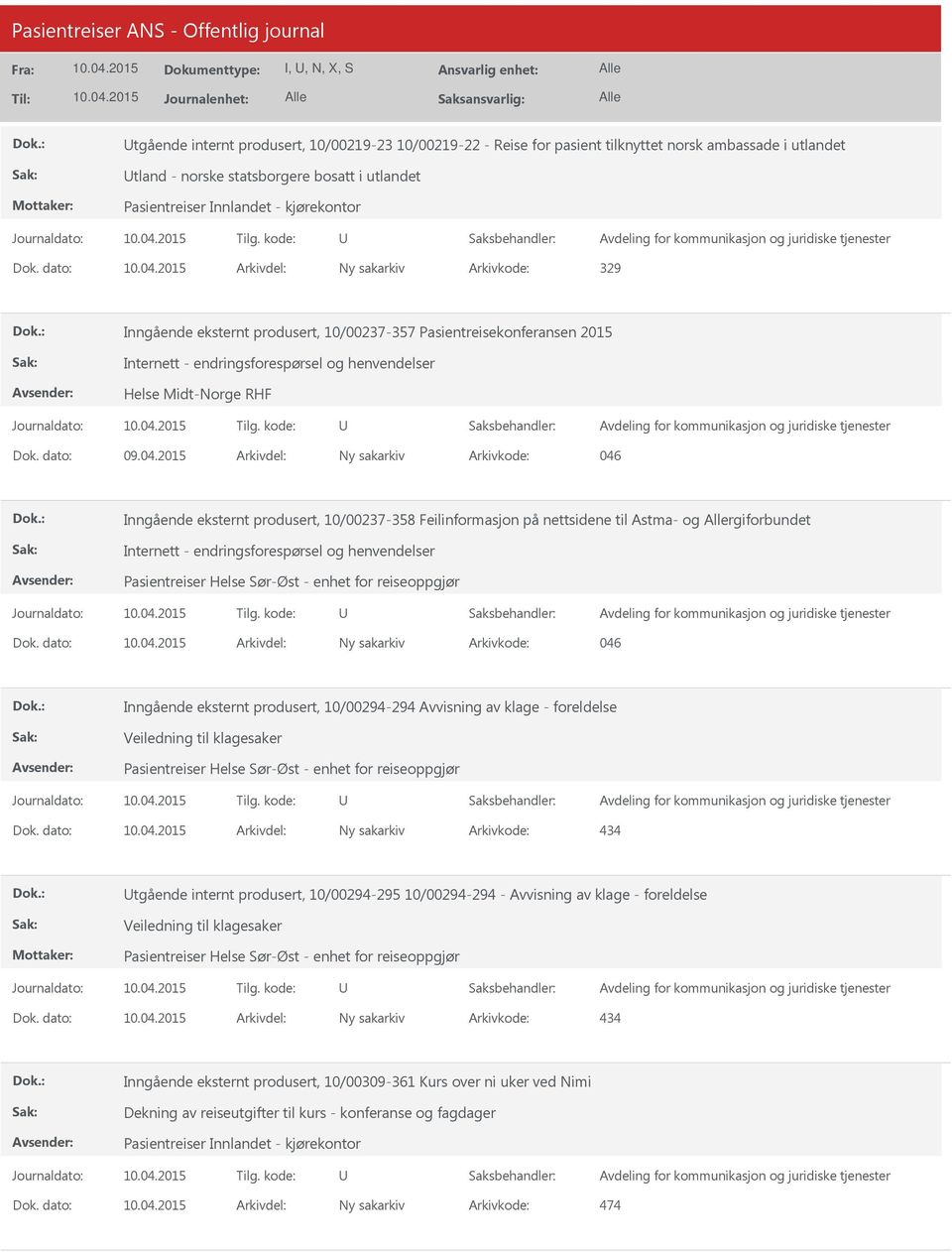 04.2015 Arkivdel: Ny sakarkiv Arkivkode: 046 Inngående eksternt produsert, 10/00237-358 Feilinformasjon på nettsidene til Astma- og rgiforbundet Internett - endringsforespørsel og henvendelser Dok.