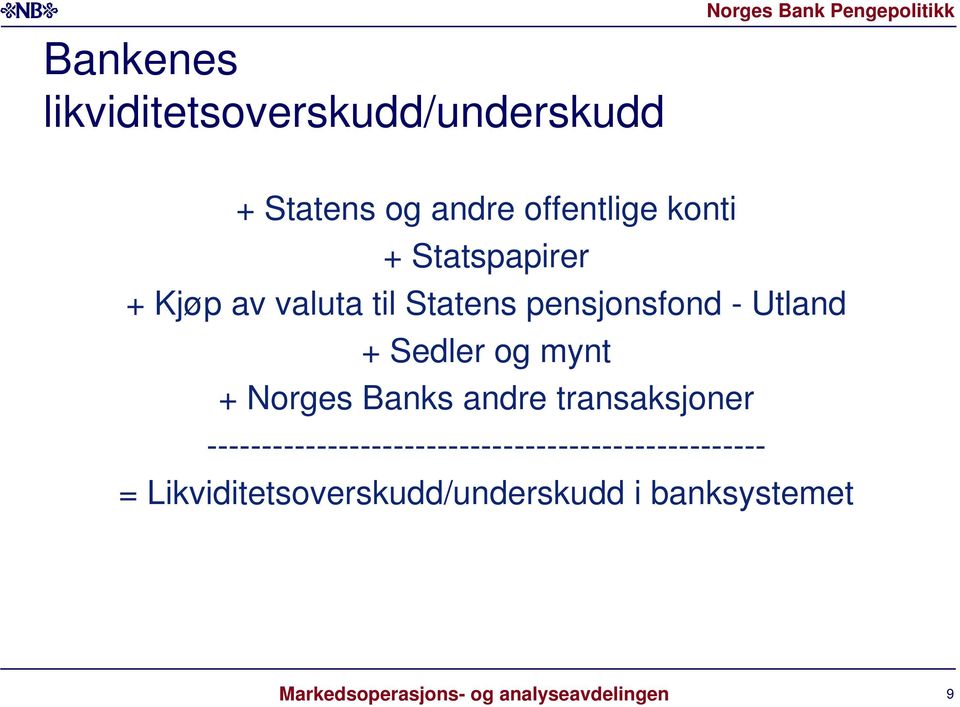 Sedler og mynt + Norges Banks andre transaksjoner