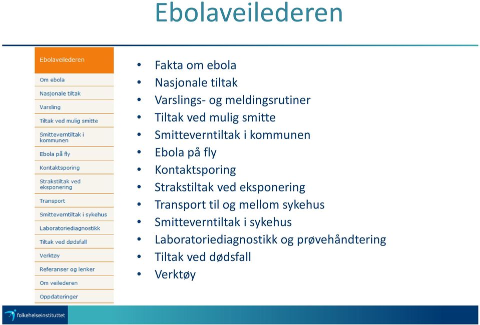 Kontaktsporing Strakstiltak ved eksponering Transport til og mellom sykehus