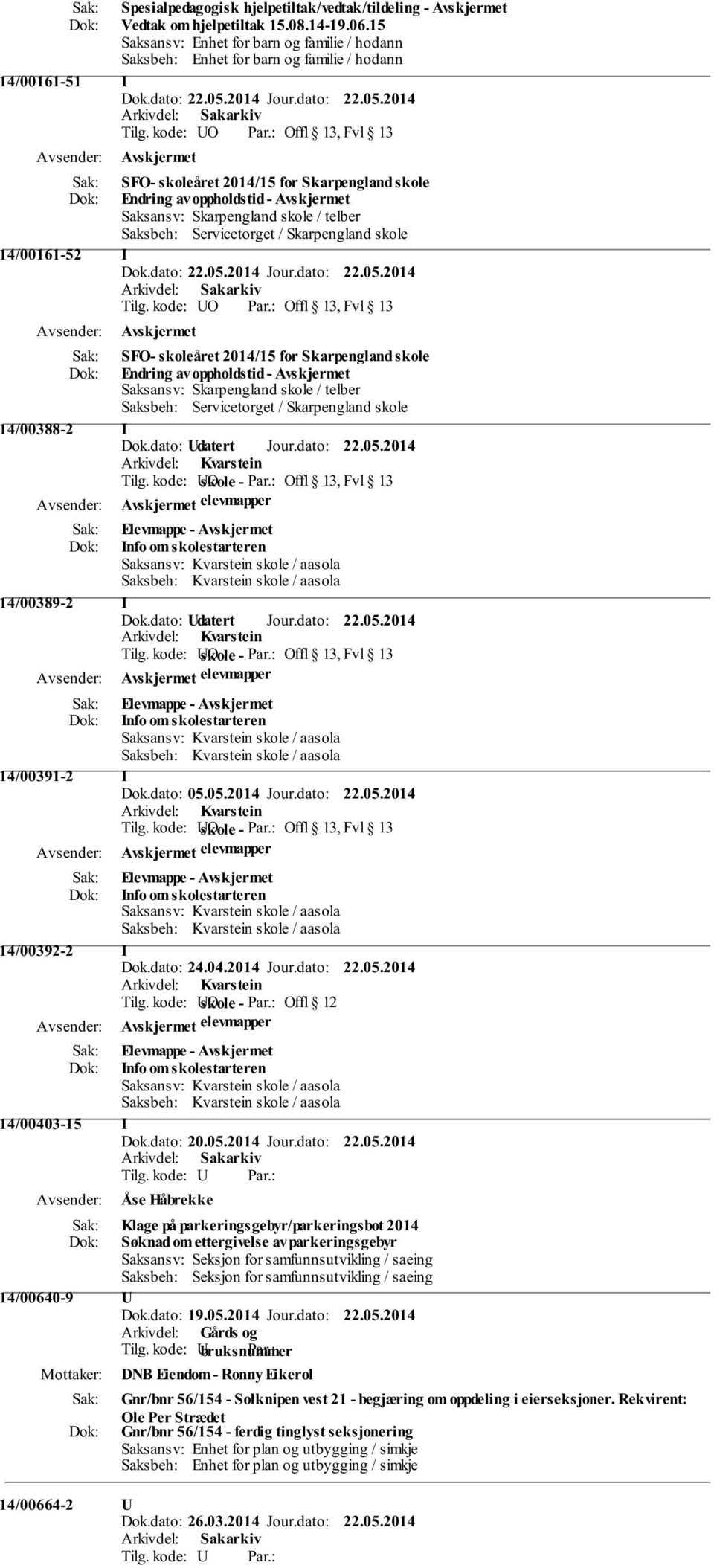 2014/15 for Skarpengland skole Endring av oppholdstid - Saksansv: Skarpengland skole / telber Saksbeh: Servicetorget / Skarpengland skole 14/00388-2 I Dok.dato: Udatert Jour.dato: 22.05.