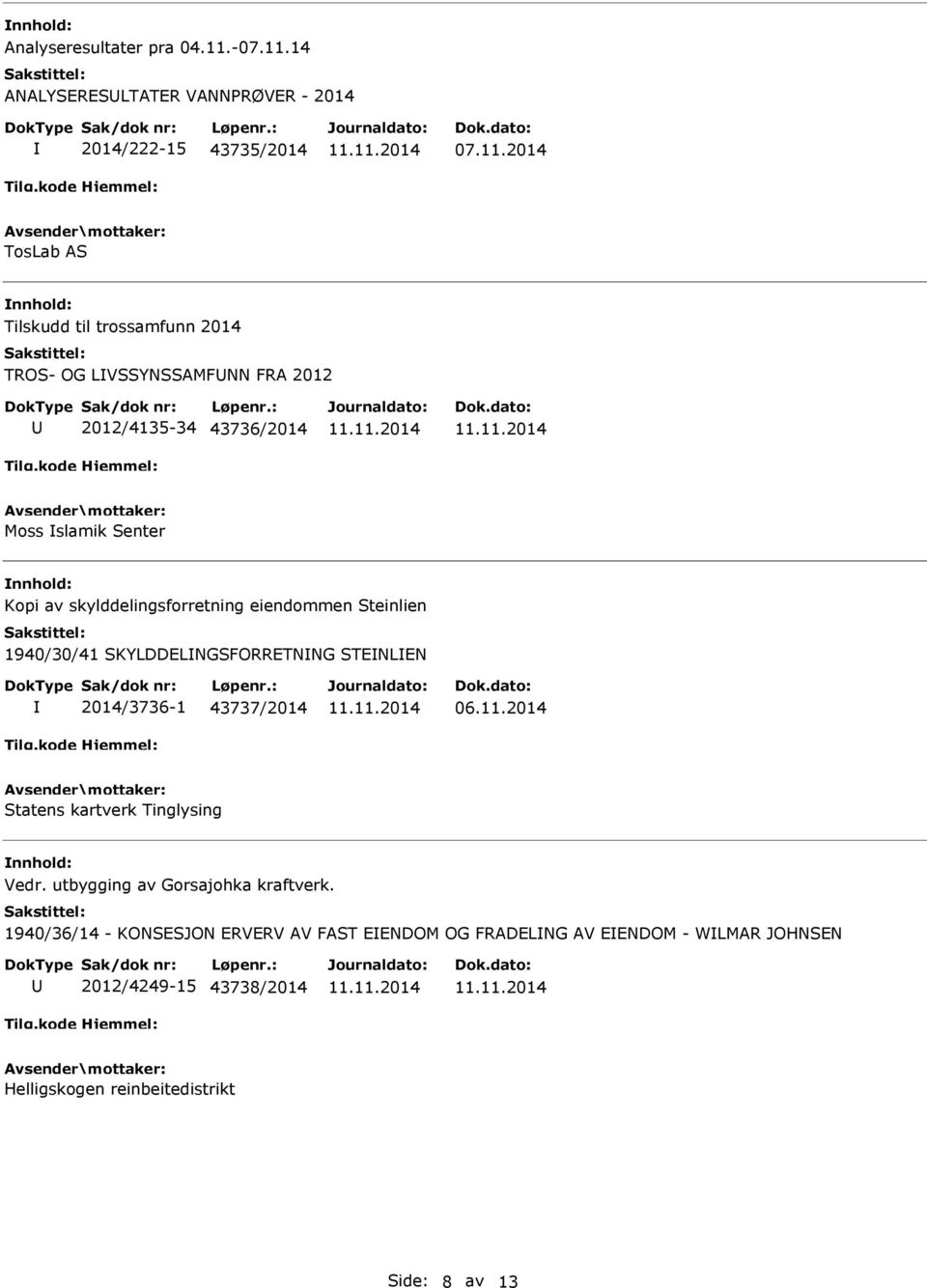 14 ANALYSERESLTATER VANNPRØVER - 2014 2014/222-15 43735/2014 07.11.