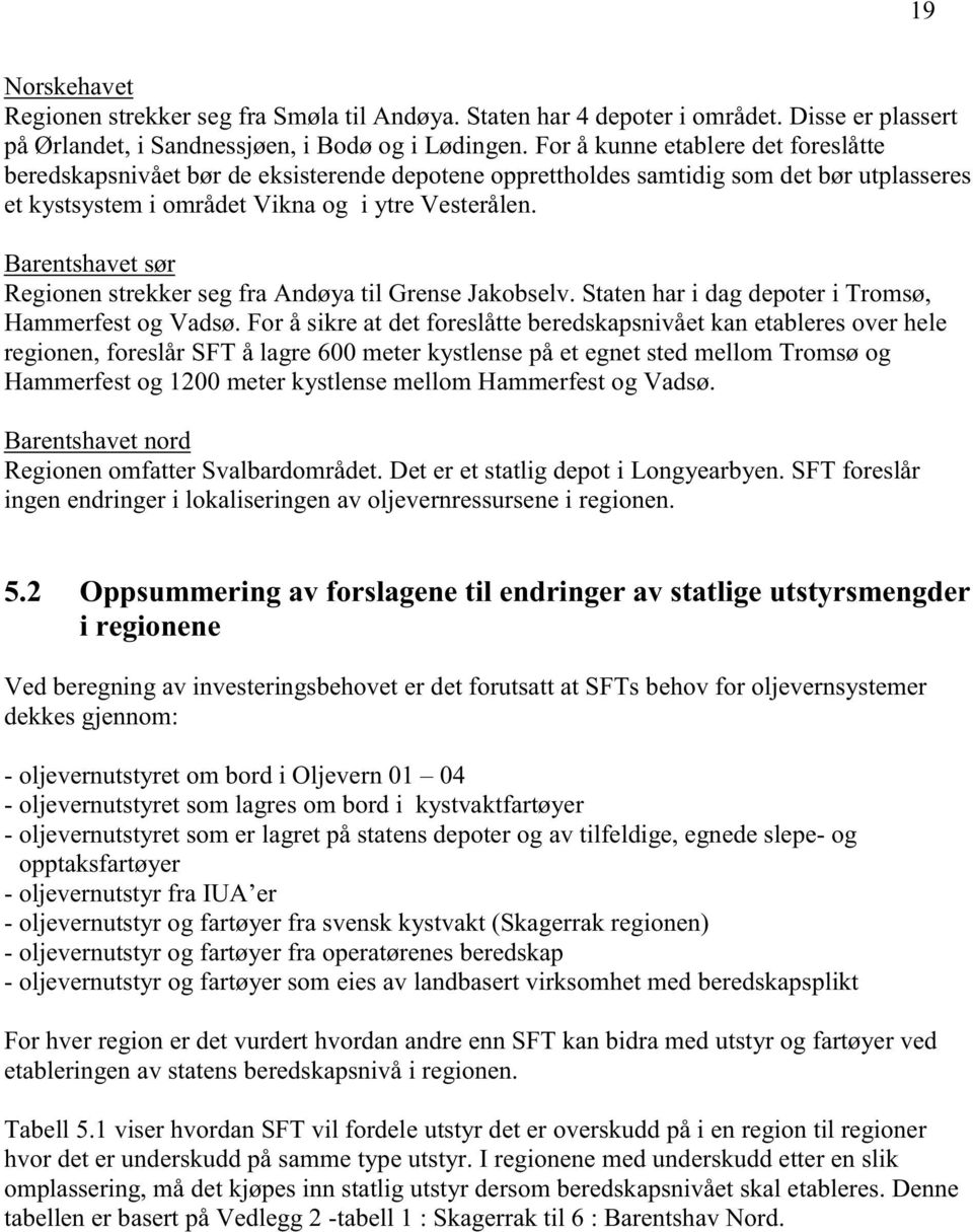 Barentshavet sør Regionen strekker seg fra Andøya til Grense Jakobselv. Staten har i dag depoter i Tromsø, Hammerfest og Vadsø.