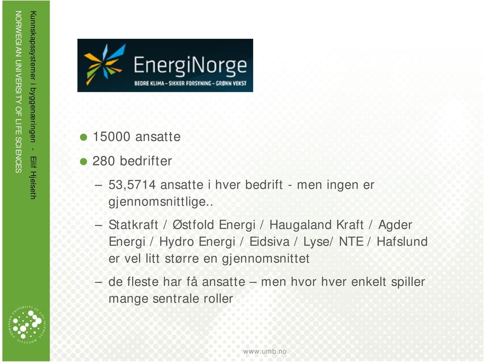 . Statkraft / Østfold Energi / Haugaland Kraft / Agder Energi / Hydro Energi /