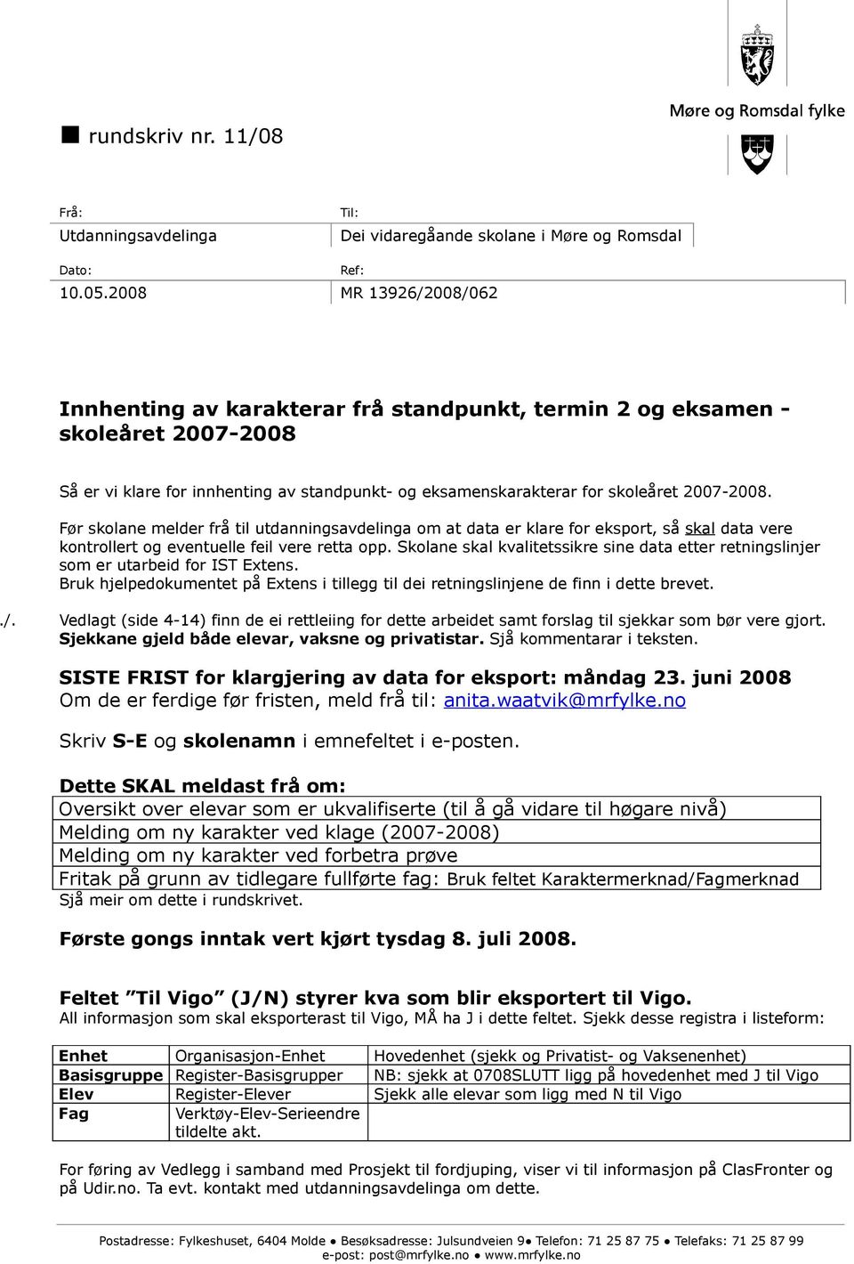 Før skolane melder frå til utdanningsavdelinga om at data er klare for eksport, så skal data vere kontrollert og eventuelle feil vere retta opp.