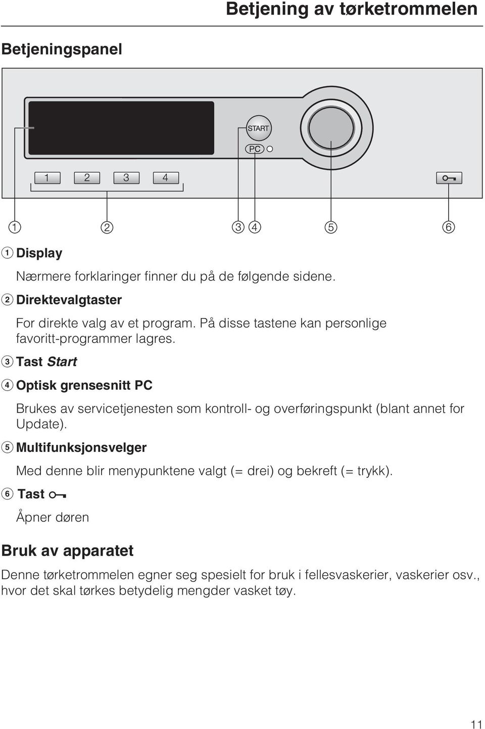 c Tast Start d Optisk grensesnitt PC Brukes av servicetjenesten som kontroll- og overføringspunkt (blant annet for Update).