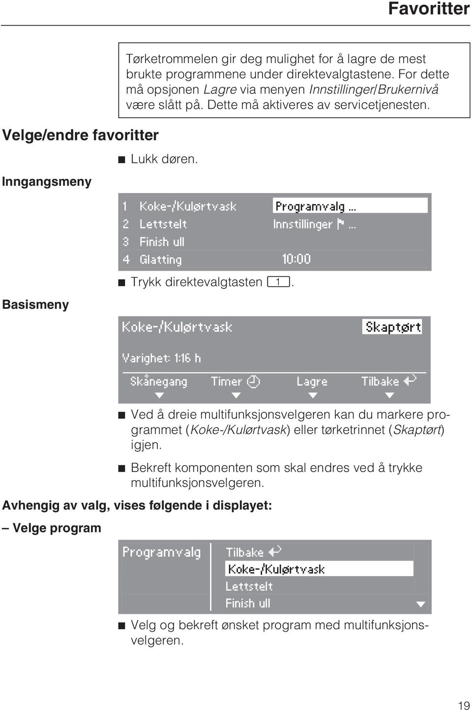 .. Basismeny 3 Finish ull 4 Glatting 10:00 ^ Trykk direktevalgtasten D.