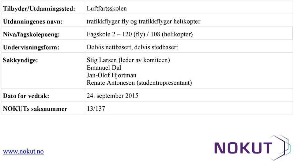 Delvis nettbasert, delvis stedbasert Stig Larsen (leder av komiteen) Emanuel Dal Jan-Olof Hjortman
