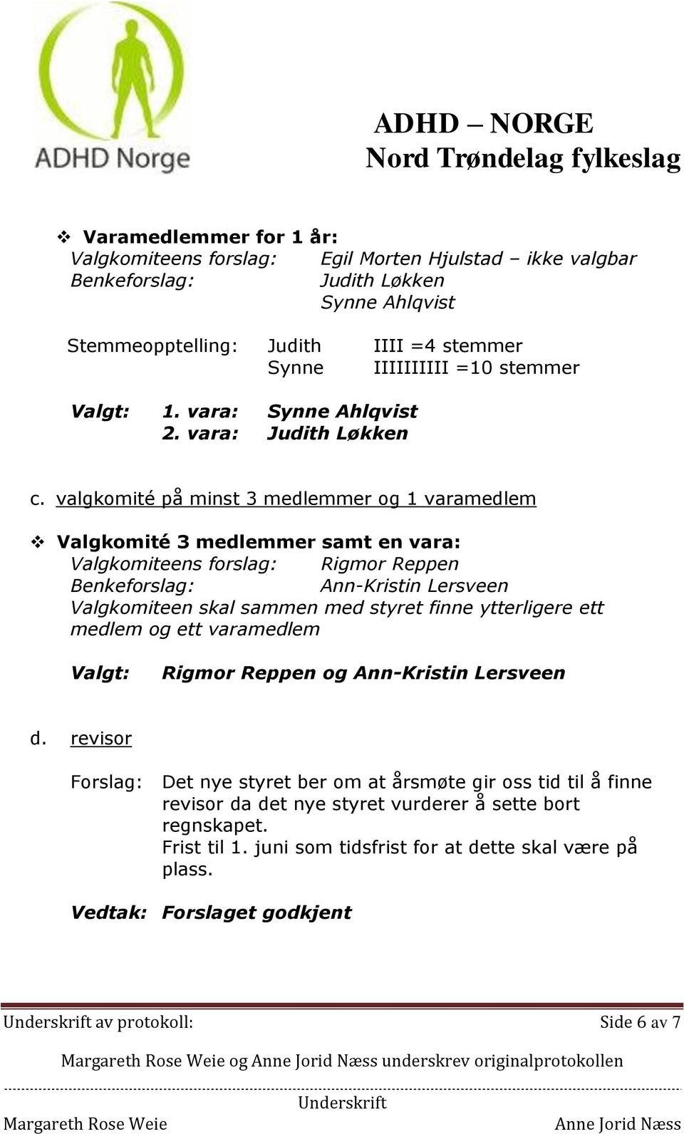 valgkomité på minst 3 medlemmer og 1 varamedlem Valgkomité 3 medlemmer samt en vara: Valgkomiteens forslag: Rigmor Reppen Ann-Kristin Lersveen Valgkomiteen skal sammen med styret finne