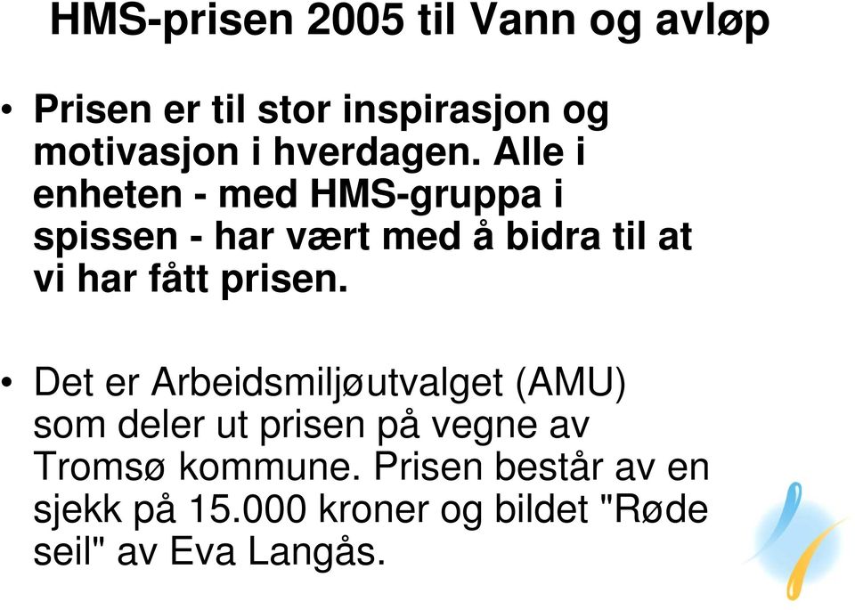 Alle i enheten - med HMS-gruppa i spissen - har vært med å bidra til at vi har fått