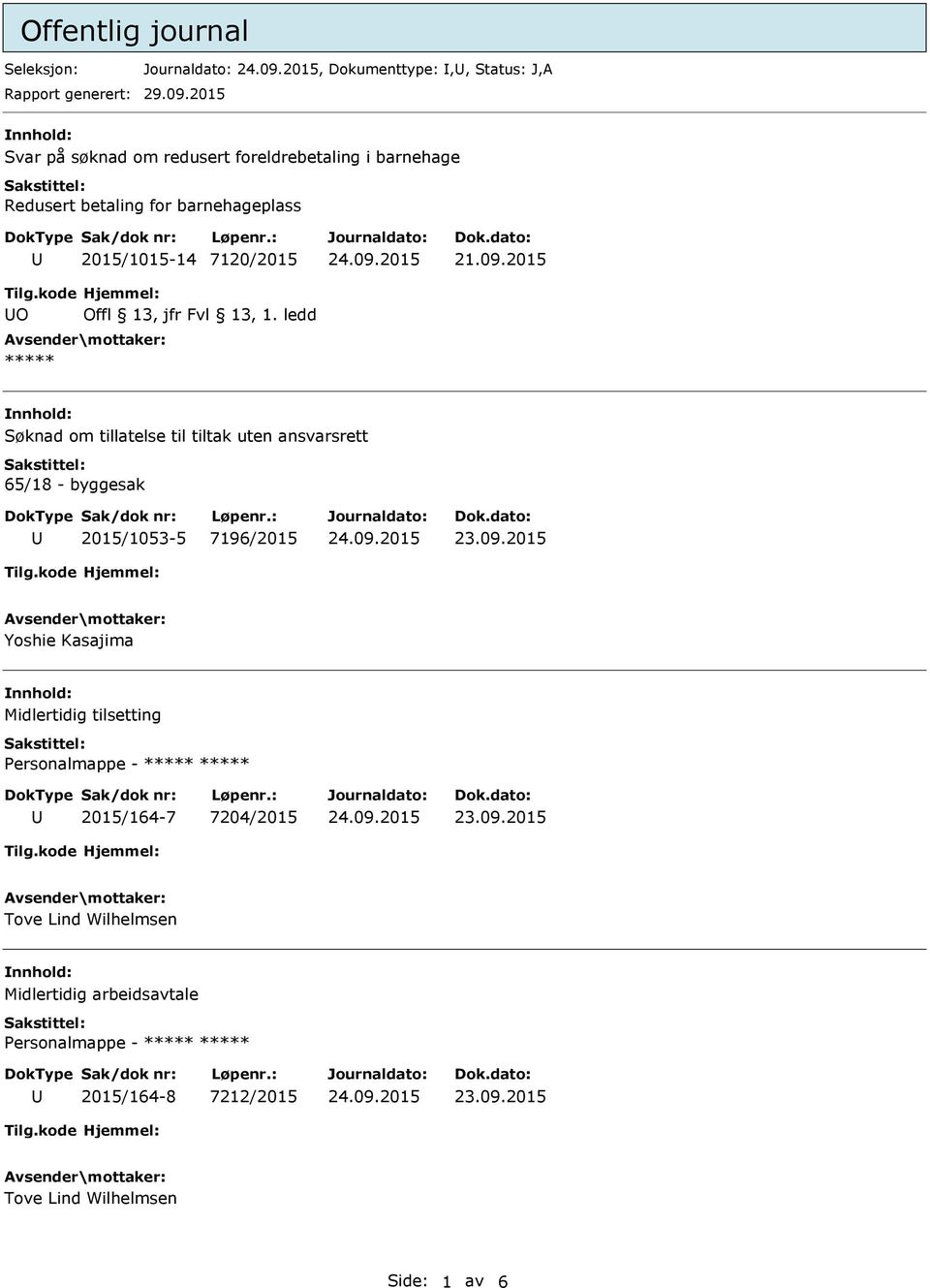 2015 O ***** nnhold: Søknad om tillatelse til tiltak uten ansvarsrett 65/18 - byggesak 2015/1053-5 7196/2015 Yoshie Kasajima nnhold: