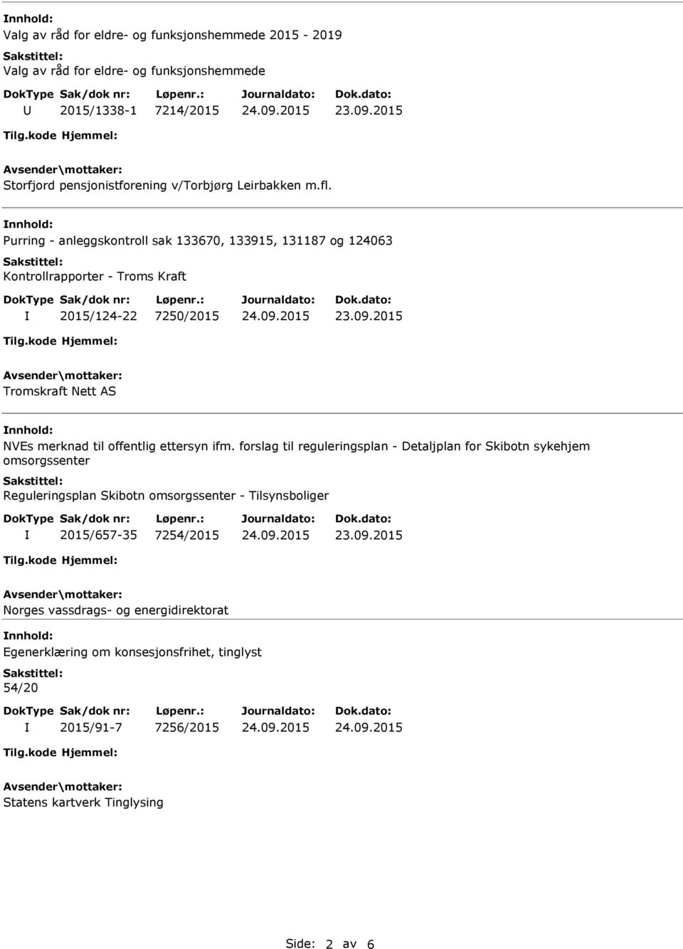 nnhold: Purring - anleggskontroll sak 133670, 133915, 131187 og 124063 Kontrollrapporter - Troms Kraft 2015/124-22 7250/2015 Tromskraft Nett AS nnhold: NVEs merknad til