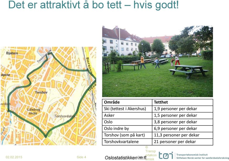 på kart) Torshovkvartalene Transp ortøkon Side omisk Oslostatistikken m.fl.