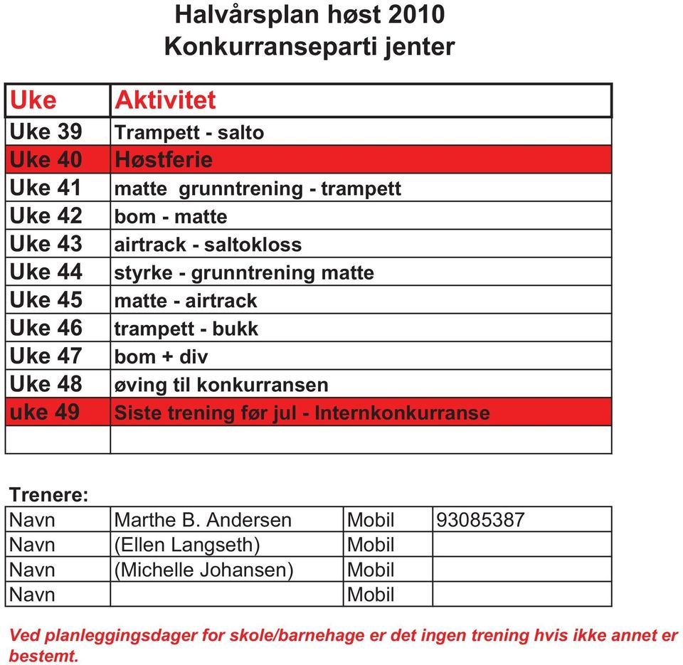 matte matte - airtrack trampett - bukk bom + div øving til konkurransen Siste