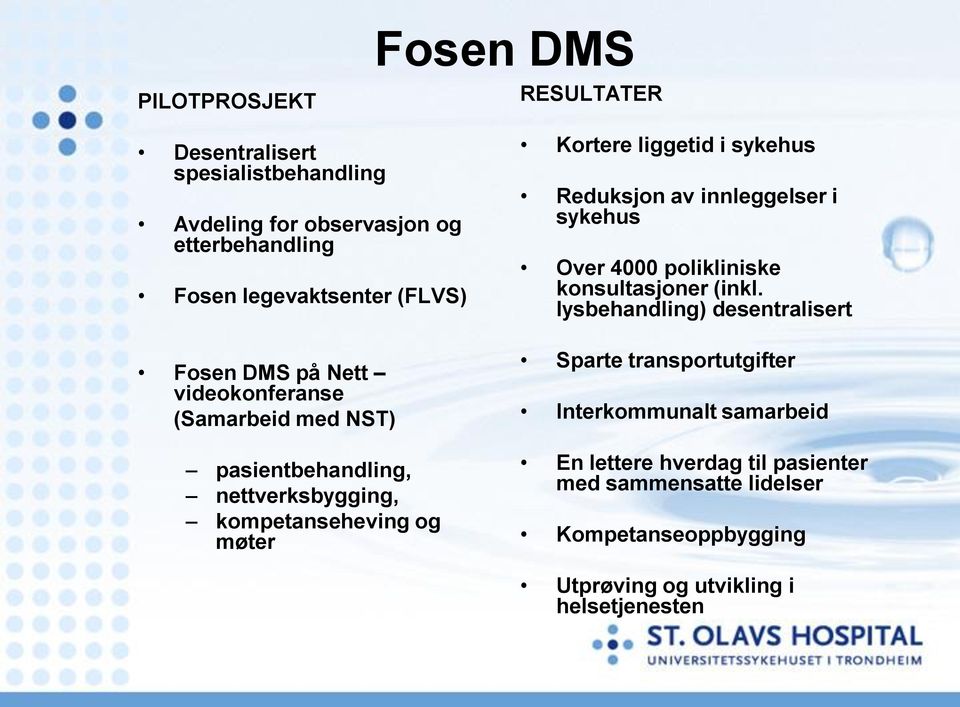 i sykehus Reduksjon av innleggelser i sykehus Over 4000 polikliniske konsultasjoner (inkl.