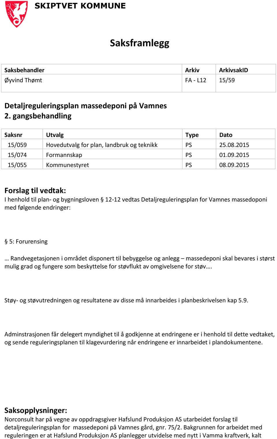 2015 15/055 Kommunestyret PS 08.09.