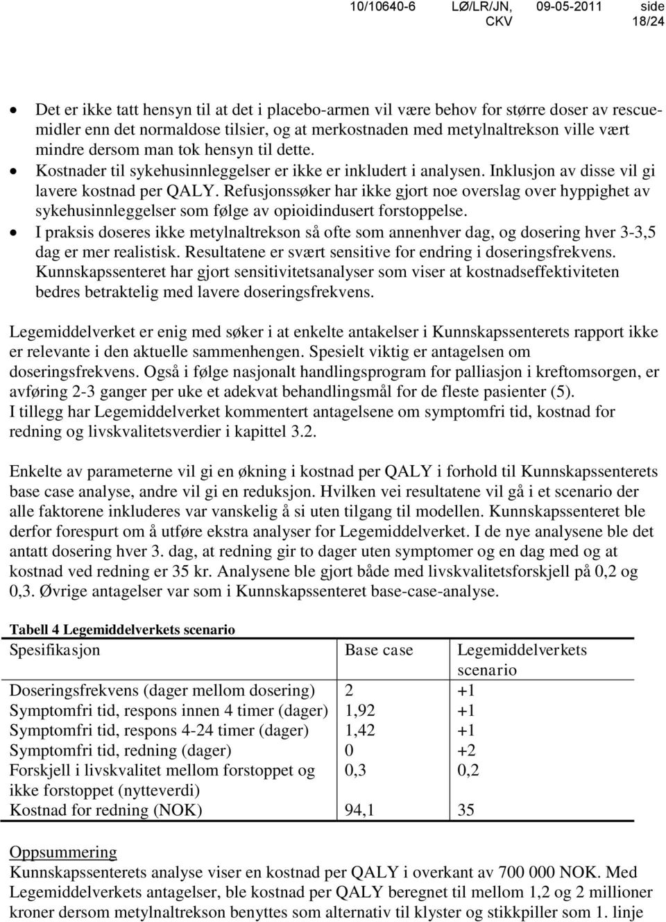 Refusjonssøker har ikke gjort noe overslag over hyppighet av sykehusinnleggelser som følge av opioidindusert forstoppelse.