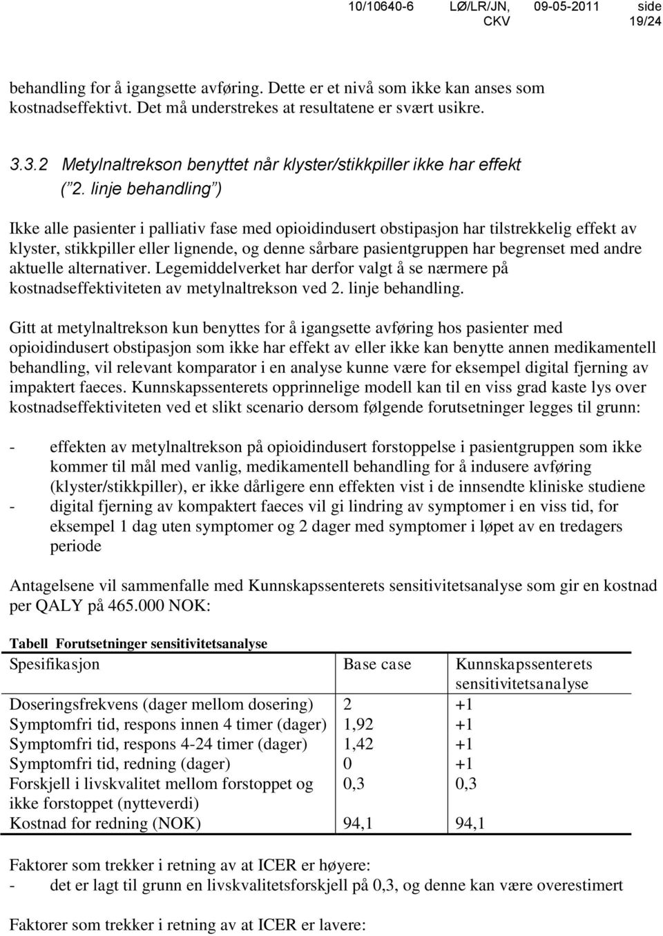 linje behandling ) Ikke alle pasienter i palliativ fase med opioidindusert obstipasjon har tilstrekkelig effekt av klyster, stikkpiller eller lignende, og denne sårbare pasientgruppen har begrenset