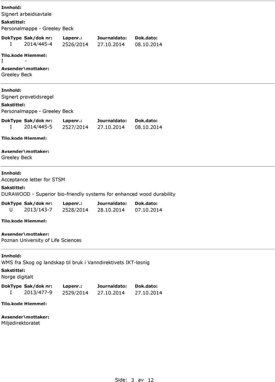 2014 Greeley Beck Acceptance letter for STSM DRAWOOD Superior biofriendly systems for enhanced wood durability