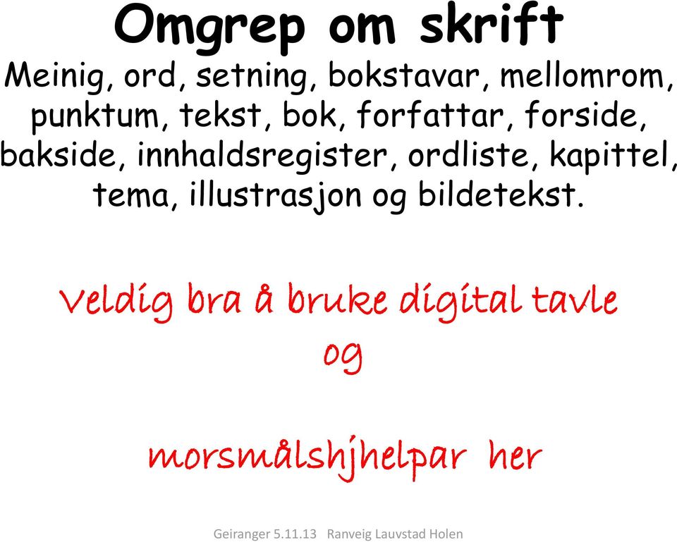 bakside, innhaldsregister, ordliste, kapittel, tema,