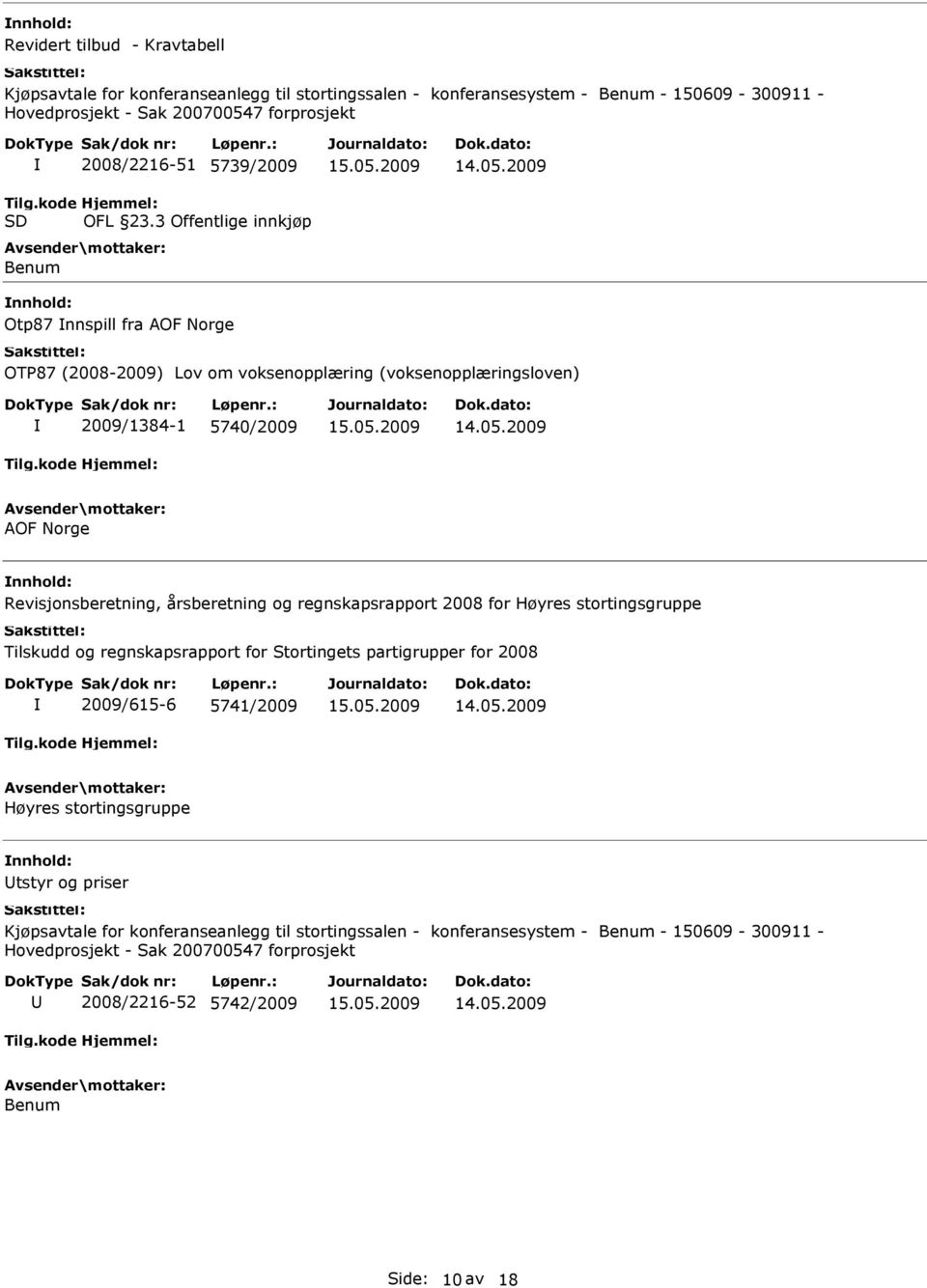 3 Offentlige innkjøp Benum Otp87 nnspill fra AOF Norge OTP87 (2008-2009) Lov om voksenopplæring (voksenopplæringsloven) 2009/1384-1 5740/2009 AOF Norge Revisjonsberetning, årsberetning