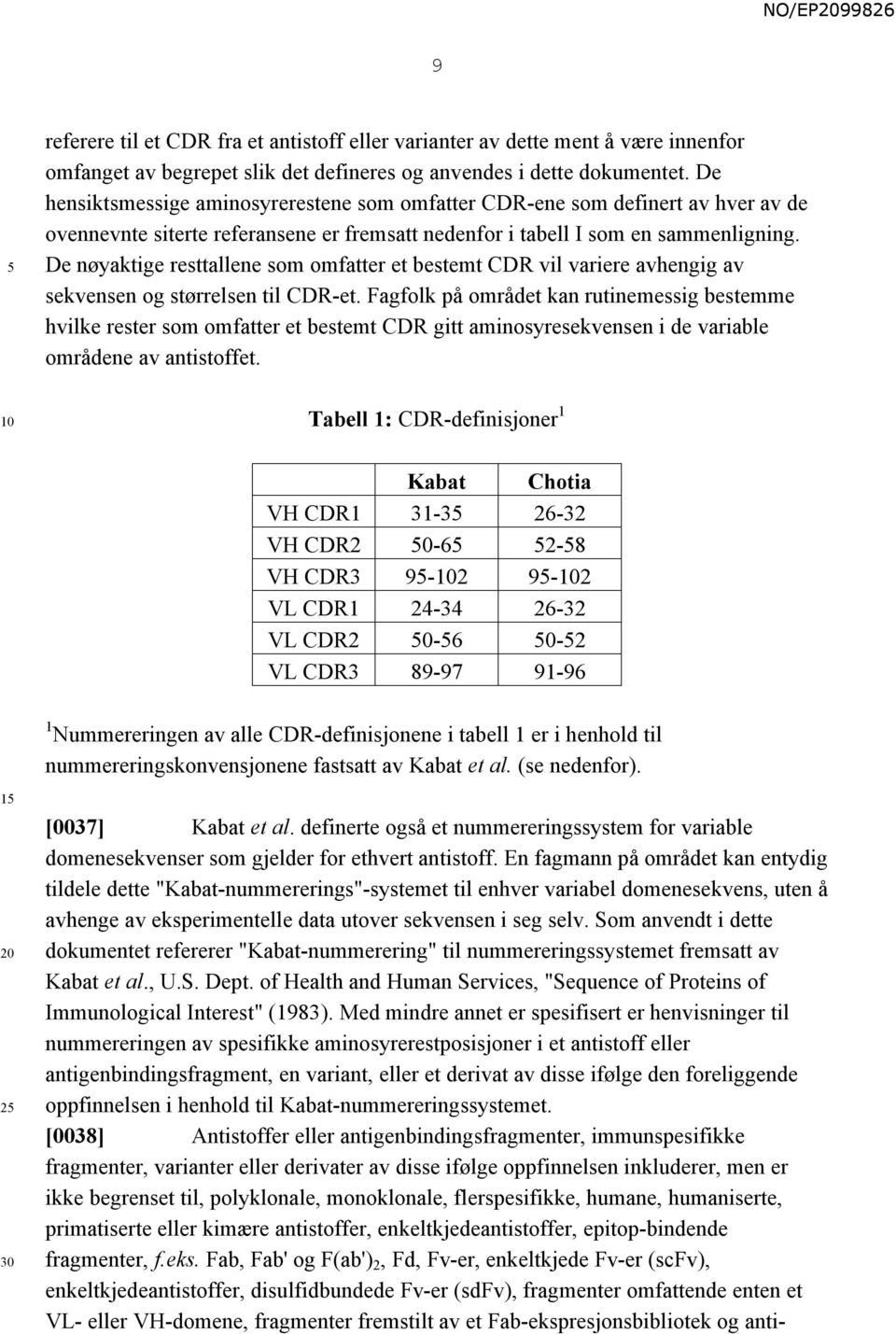 De nøyaktige resttallene som omfatter et bestemt CDR vil variere avhengig av sekvensen og størrelsen til CDR-et.