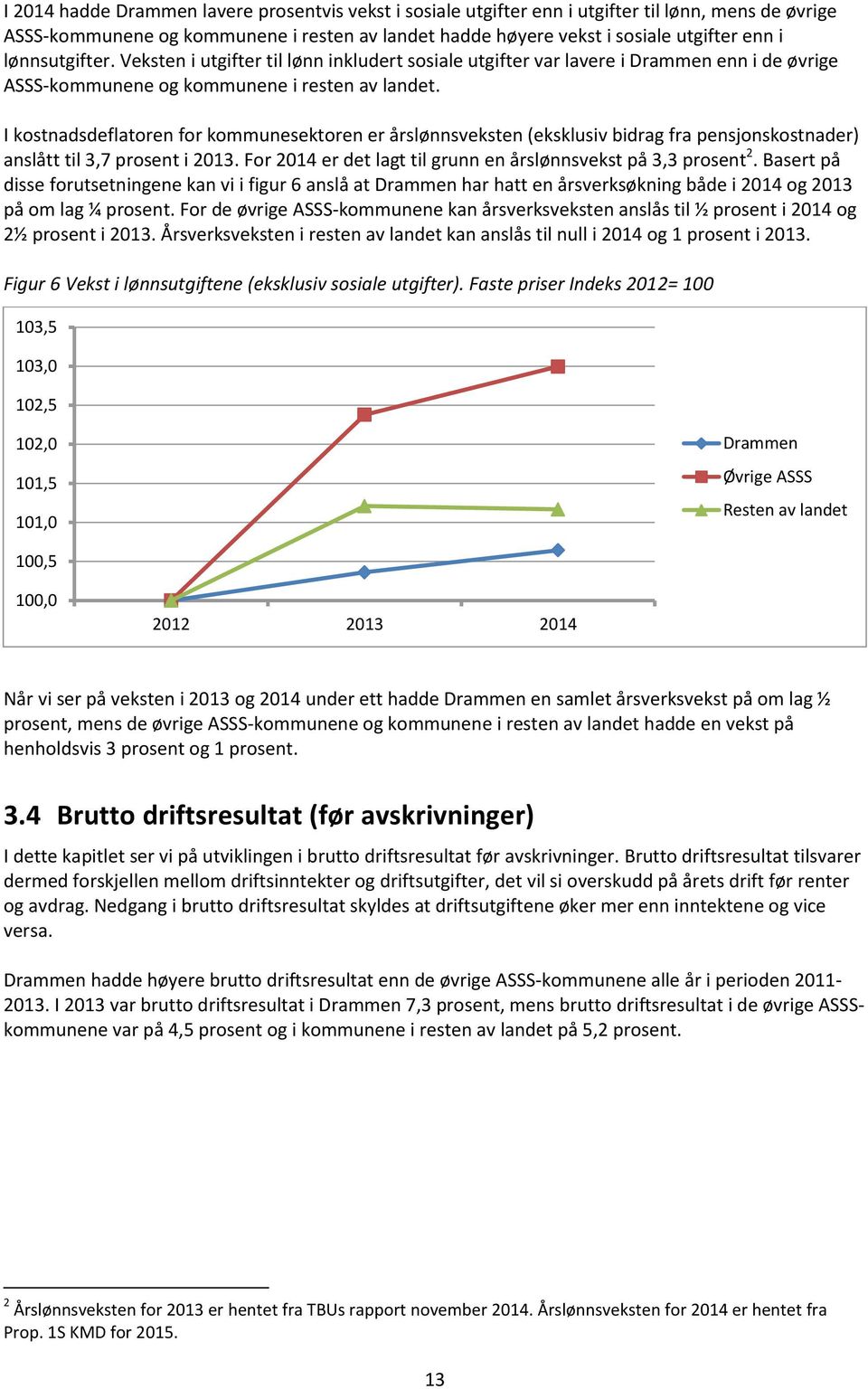 I kostnadsdeflatoren for kommunesektoren er årslønnsveksten (eksklusiv bidrag fra pensjonskostnader) anslått til 3,7 prosent i 2013. For 2014 er det lagt til grunn en årslønnsvekst på 3,3 prosent 2.