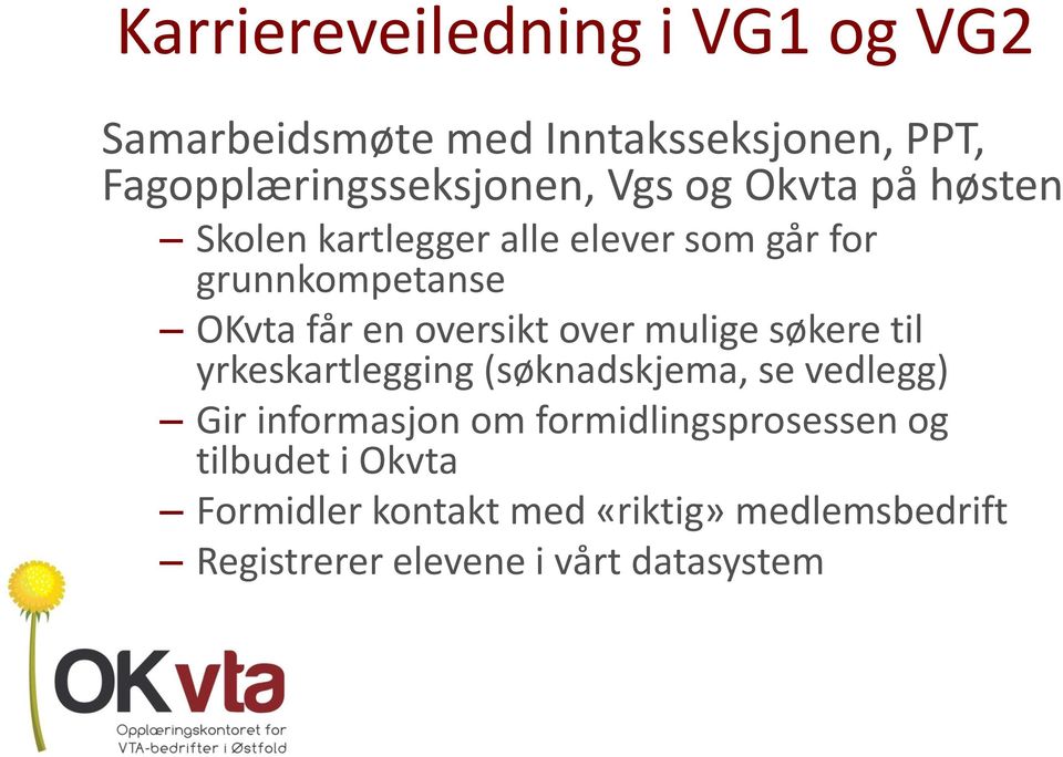 over mulige søkere til yrkeskartlegging (søknadskjema, se vedlegg) Gir informasjon om