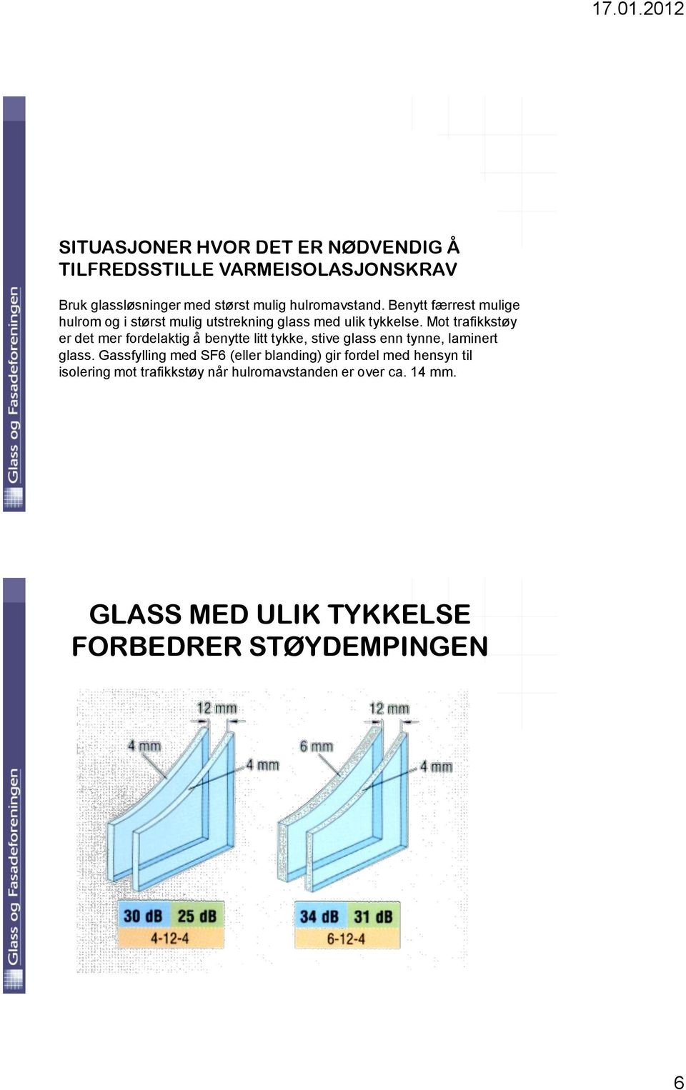 Mot trafikkstøy er det mer fordelaktig å benytte litt tykke, stive glass enn tynne, laminert glass.