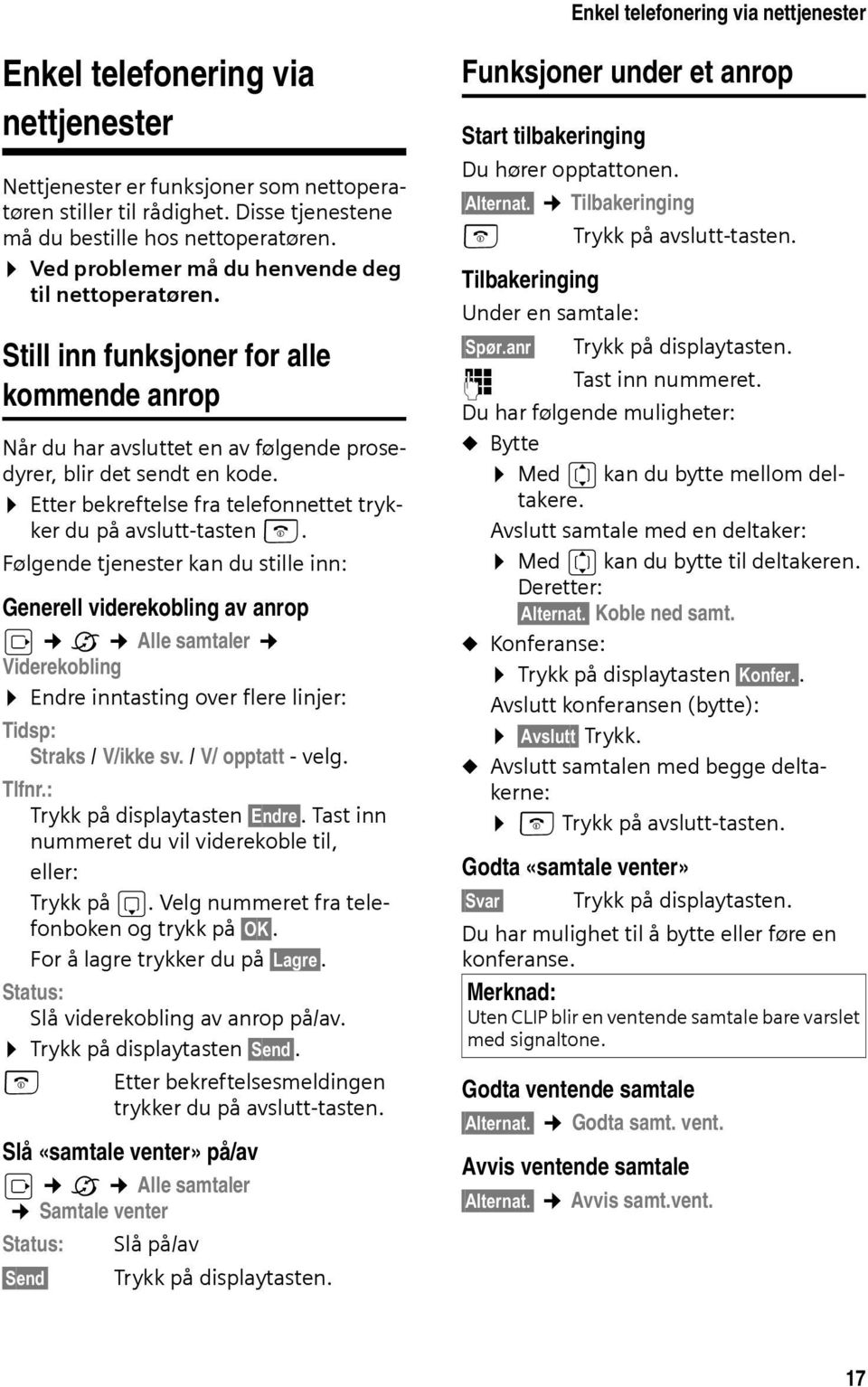 Etter bekreftelse fra telefonnettet trykker du på avslutt-tasten a.