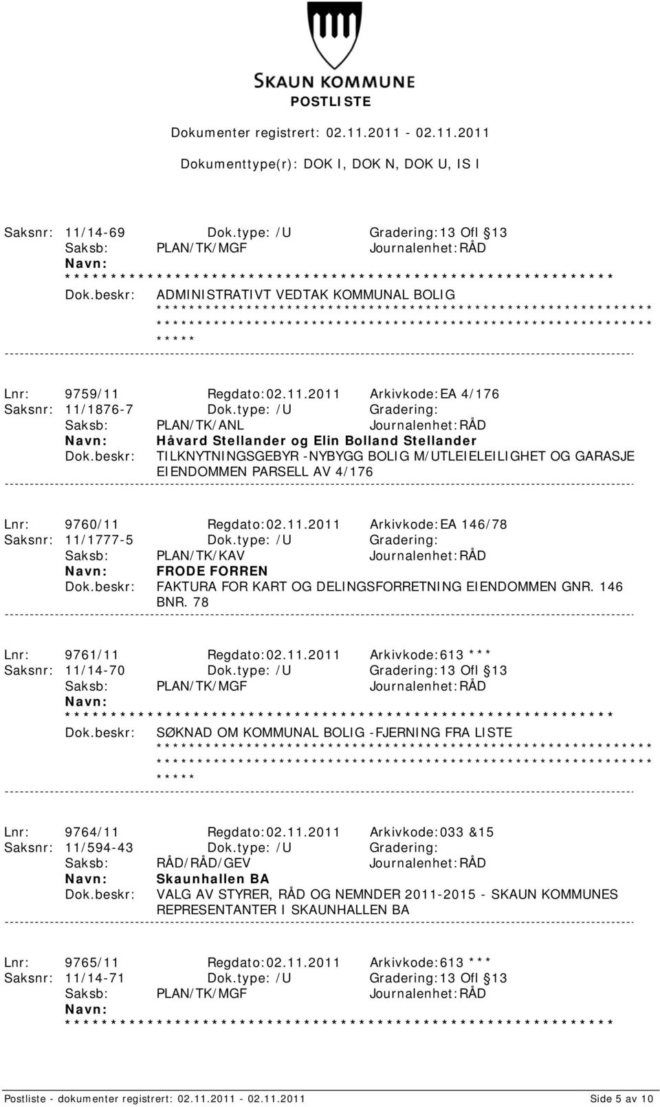 9760/11 Regdato:02.11.2011 Arkivkode:EA 146/78 Saksnr: 11/1777-5 Dok.type: /U Gradering: Saksb: PLAN/TK/KAV Journalenhet:RÅD FRODE FORREN FAKTURA FOR KART OG DELINGSFORRETNING EIENDOMMEN GNR. 146 BNR.