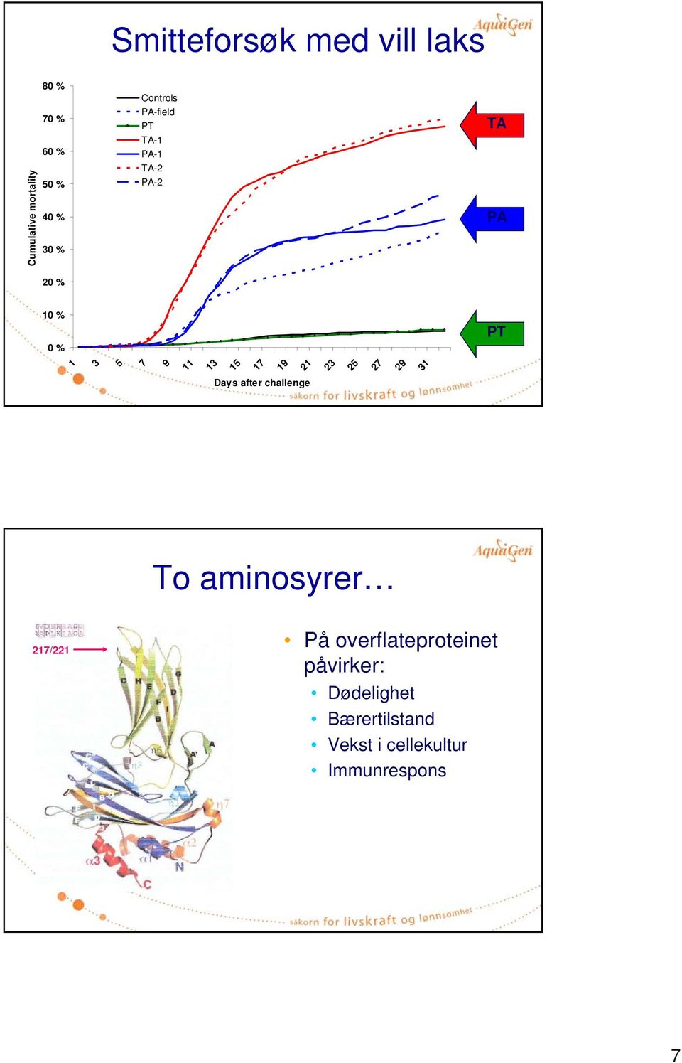 TA-2 PA-2 TA PA 10 % 0 % PT 1 9 3 5 7 Days after challenge To aminosyrer