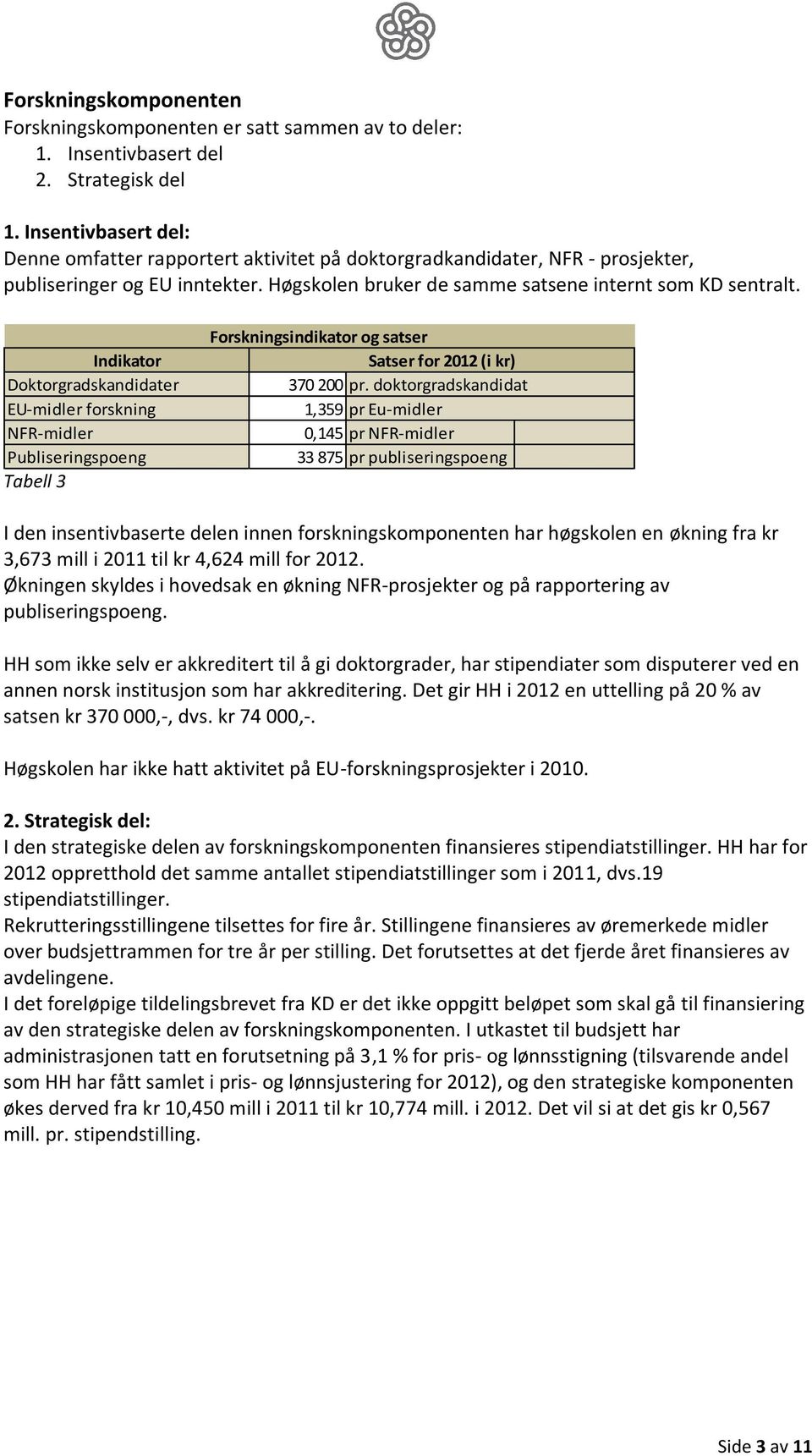 Forskningsindikator og satser Indikator Satser for 2012 (i kr) Doktorgradskandidater 370 200 pr.
