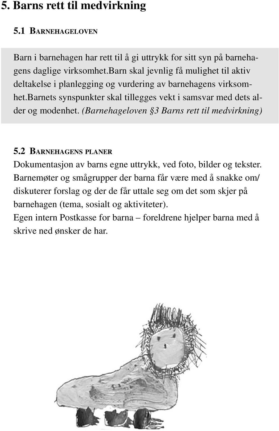 barnets synspunkter skal tillegges vekt i samsvar med dets alder og modenhet. (Barnehageloven 3 Barns rett til medvirkning) 5.