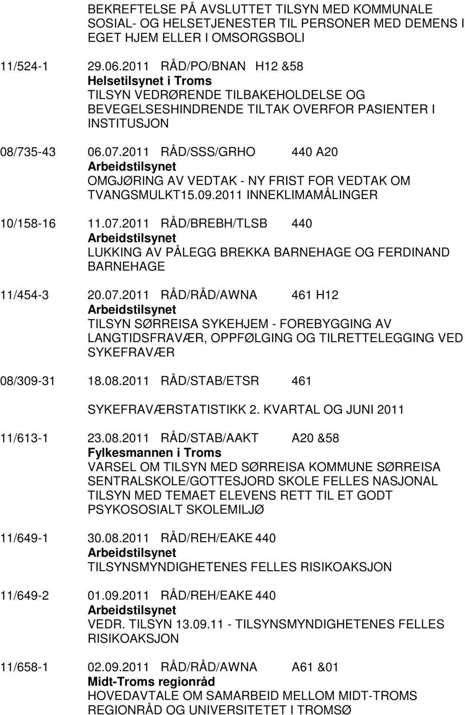 2011 RÅD/SSS/GRHO 440 A20 Arbeidstilsynet OMGJØRING AV VEDTAK - NY FRIST FOR VEDTAK OM TVANGSMULKT15.09.2011 INNEKLIMAMÅLINGER 10/158-16 11.07.