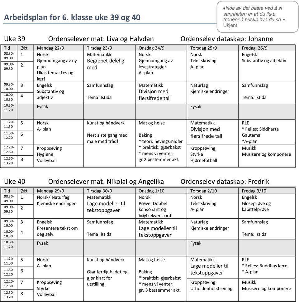 30 10.30-11.20 2 Gjennomgang av ny plan Ukas tema: Les og lær!