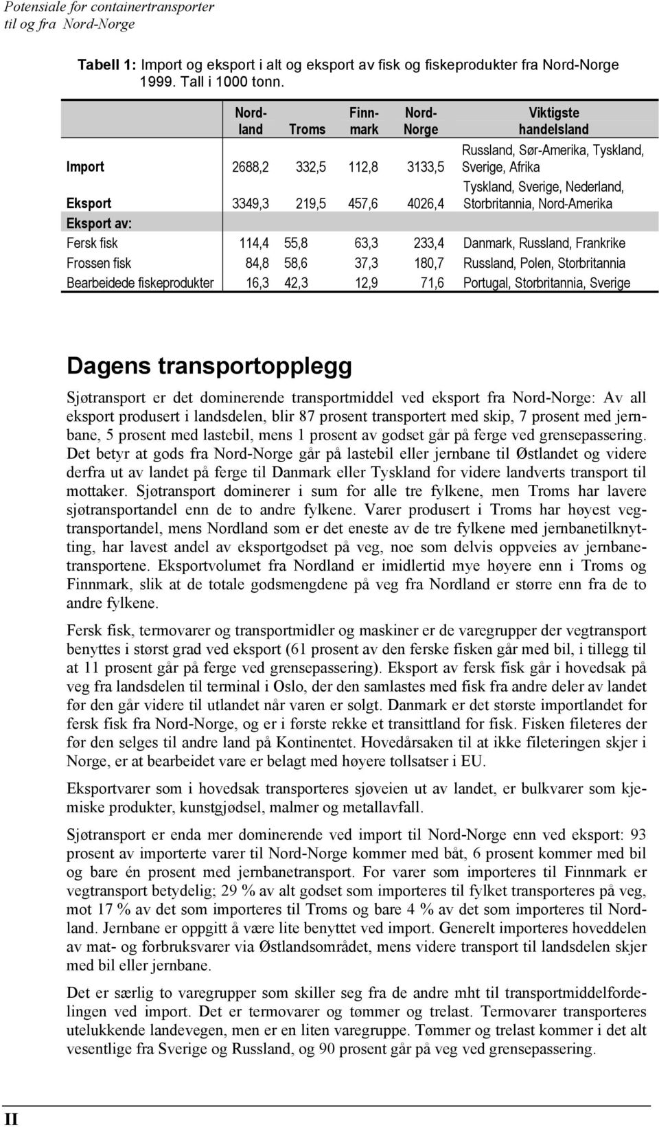 Nederland, Storbritannia, Nord-Amerika Eksport av: Fersk fisk 114,4 55,8 63,3 233,4 Danmark, Russland, Frankrike Frossen fisk 84,8 58,6 37,3 180,7 Russland, Polen, Storbritannia Bearbeidede
