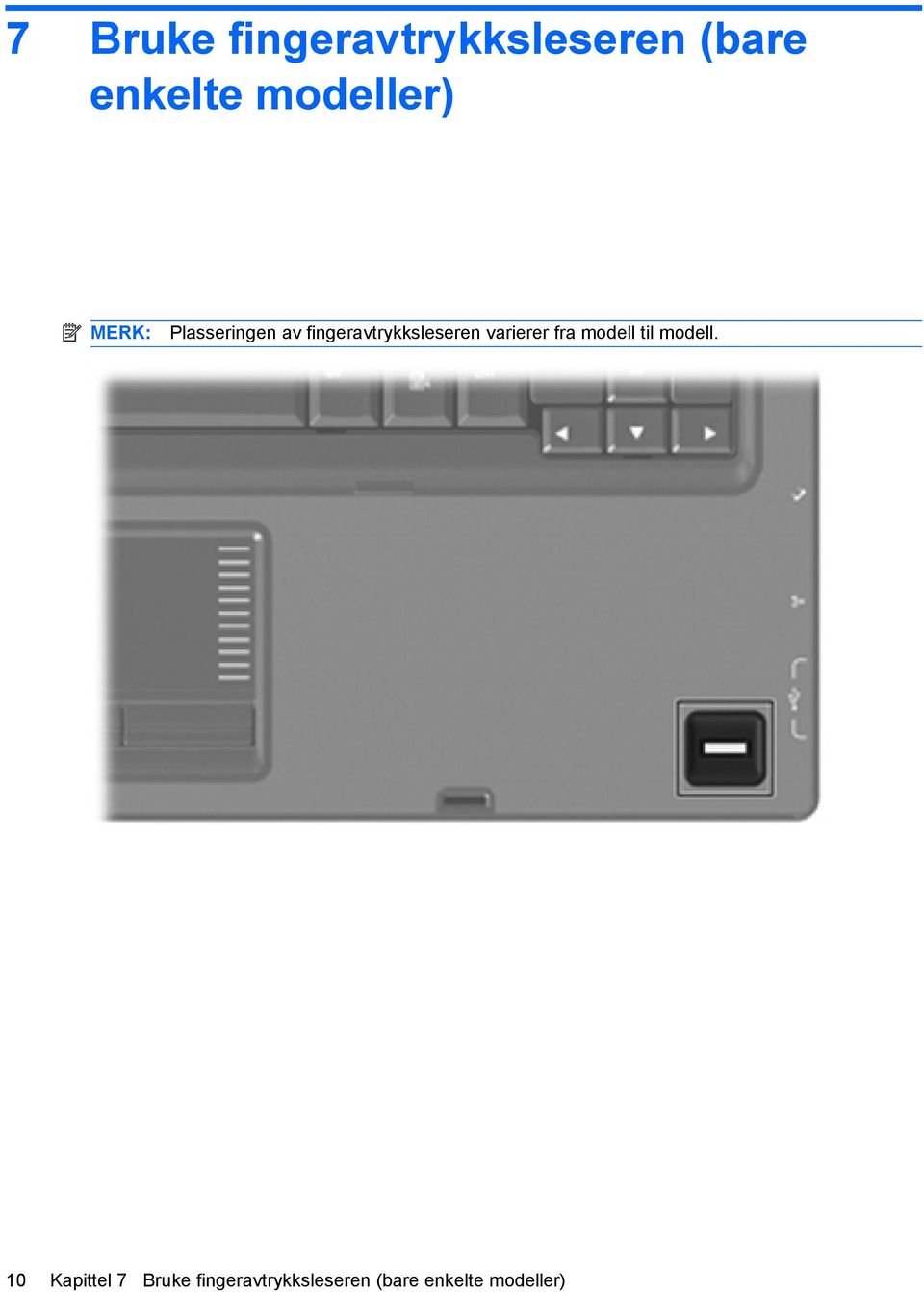 fingeravtrykksleseren varierer fra modell til