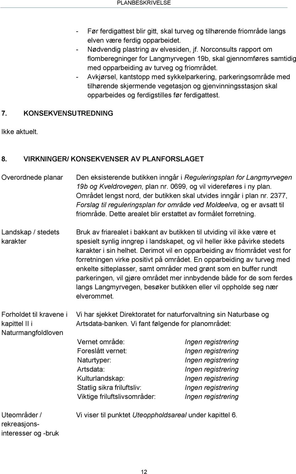 - Avkjørsel, kantstopp med sykkelparkering, parkeringsområde med tilhørende skjermende vegetasjon og gjenvinningsstasjon skal opparbeides og ferdigstilles før ferdigattest. 8.